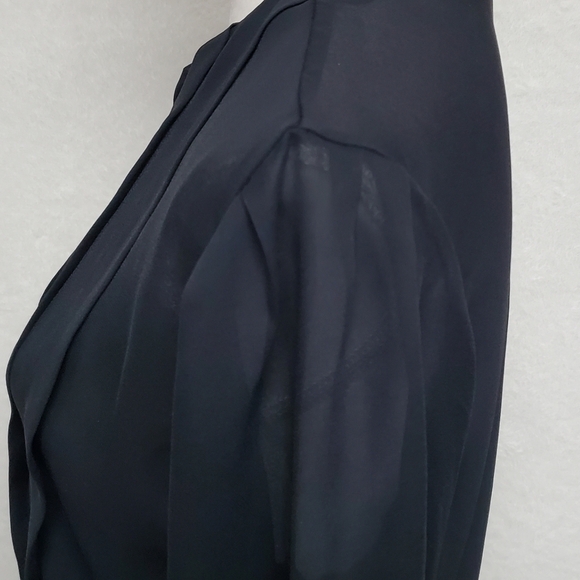 Vintage 70s Diane Von Furstenberg Black Sheer Chiffon Pleated Button Up Blouse 8 - Picture 9 of 16